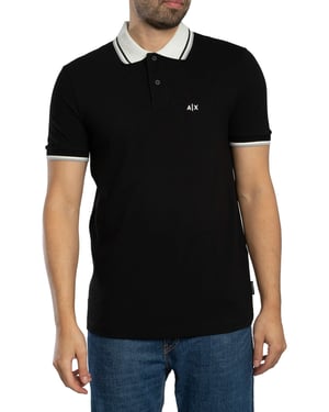 Armani Exchange Schmal geschnittenes Poloshirt mit Kontrastkragen - Schwarz
