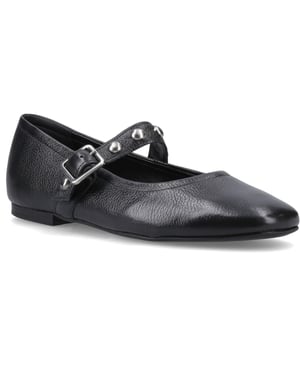 Hush Puppies Charlene Stud Ballerina Leder Damen Schwarz Flachschuhe