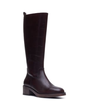Hush Puppies Antonia Lange Leder Damen Schokoladenfarbene Kniewohnstiefel mit Absatz