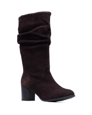 Hush Puppies Cosima Wildlederschuhe Damen Schokoladenbraune Stiefel mit Absatz bis zum Knie