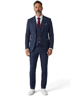 Marineblauer Tweed-Anzug für Herren, 3-teilig, Wollmischung - TP-32