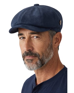 Klassischer Gatsby-Baker-Boy-Hut für Herren aus marineblauem Wildleder im Vintage-Stil mit 8 Panels - MHT-1