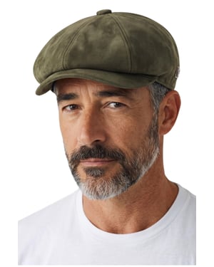 Klassischer Gatsby-Baker-Boy-Hut für Herren aus olivgrünem Wildleder im Vintage-Stil mit 8 Panels - MHT-1