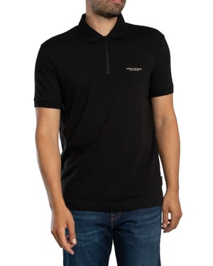 Armani Exchange Schmal Geschnittenes Polohemd Mit Logo Und Reißverschluss, Schwarz