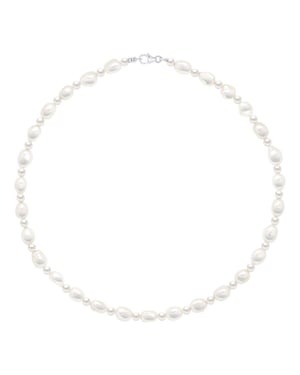 Manufacture Royale Des Perles Halskette mit echten Süßwasser-Zuchtperlen, barock 6–7 mm, 925er Silber, 42 cm - Weiß