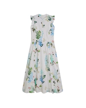 Ted Baker Giolia Baumwollkleid Mit Print, Ärmellos, Weiß, Midi-länge