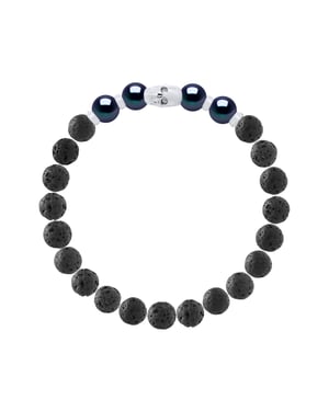 Armband Echte Süßwasserperlen halbrund 8-9 mm — 925er Silber rhodiniert — 19 cm — Herren
