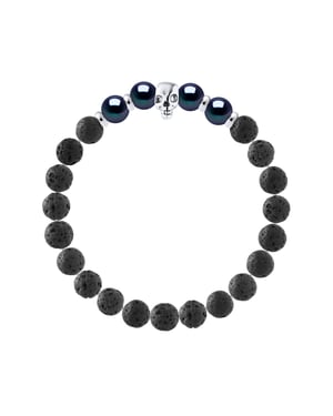 Manufacture Royale Des Perles Armband mit echten Süßwasserperlen 8–9 mm, 925er Silber rhodiniert, 22 cm - Petrol