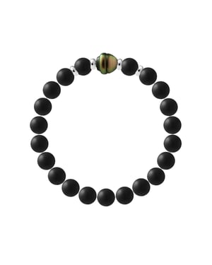 Armband Echte Tahiti-Zuchtperle geringelt 9-10 mm SCHWARZER ACHAT — 925er Silber — 19 cm — Herren