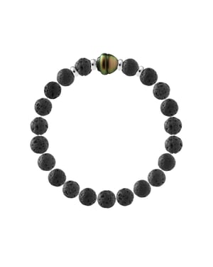 Armband Echte Tahiti-Zuchtperle geringelt 9-10 mm LAVASTEIN — 925er Silber — 21 cm — Herren