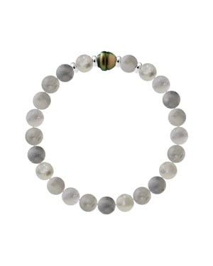 Armband Echte Tahiti-Zuchtperle geringelt 9-10 mm QUARZ — 925er Silber — 21 cm — Herren