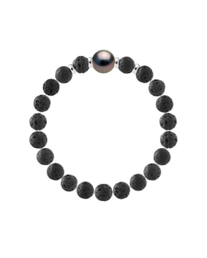 Armband Echte Tahiti-Zuchtperle rund 10 mm LAVASTEIN — 925er Silber — 19 cm — Herren