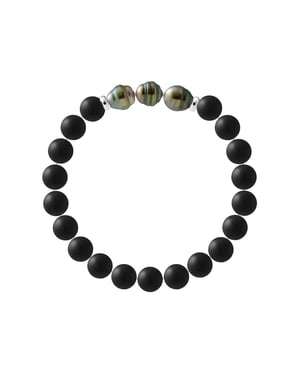 Armband Echte Tahiti-Zuchtperlen geringelt 8-9 mm — 925er Silber — 19 cm — Herren