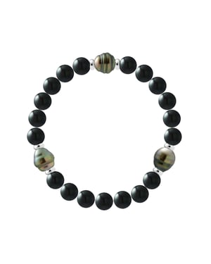 Armband Echte Tahiti-Zuchtperlen geringelt 8-9 mm — 925er Silber — 19 cm — Herren