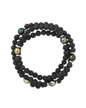Armband Echte Tahiti-Zuchtperlen geringelt 8-9 mm LAVASTEIN — 925er Silber — 60 cm — Herren