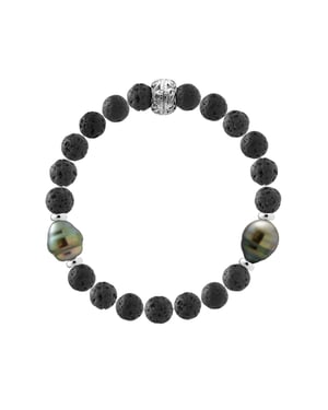 Armband Echte Tahiti-Zuchtperlen geringelt 9-10 mm — 925er Silber — 21 cm — Herren