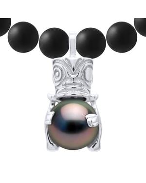 Halskette Tahiti-Zuchtperlen rund 9-10 mm — 925er Silber — 55 cm — Herren
