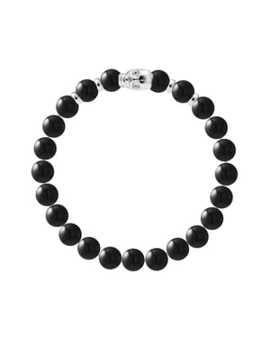 Manufacture Royale Des Perles PROTECTION POWER Armband mit schwarzem Obsidian, Totenkopfperlen und rhodinierter 925er-Silberkugeln, elastisch - Schwarz