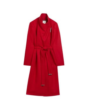 Ted Baker Rose Midi-langer, Roter Wollmantel Mit Gürtel
