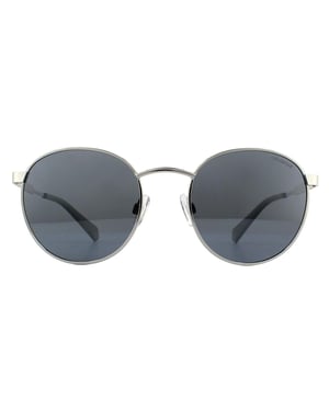 Polaroid Round Unisexe Palladium Grey Silver Mirror Polarise Lunettes de soleil