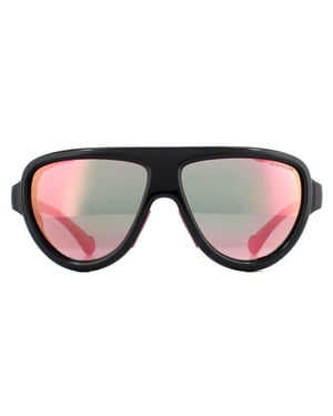 Moncler Aviator Unisex glänzend schwarz mit rosa Leder blau mit rosa Spiegel Sonnenbrillen