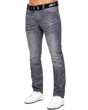 Enzo Herren Denim Straight Fit Jeans - Grau