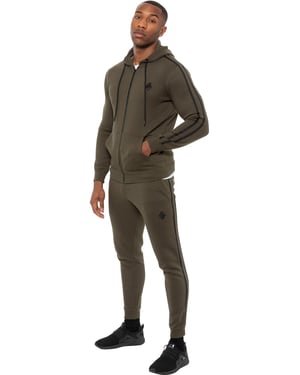 Enzo | Herren Zip Up Tape Hoodie Trainingsanzug Set - Khaki