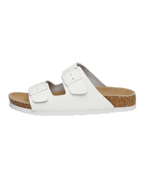 EVER AU Frauen Mallard Leder Zwillingsschnalle Sandalen - Weißes Leder
