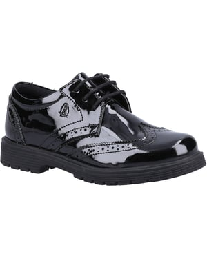 Hush Puppies SALLY PATENT SENIOR Leder Mädchenschuhe in Schwarz mit Brogue-Muster