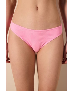 Strukturierte Ripp-Mid-Waist-Bikini-Hosen