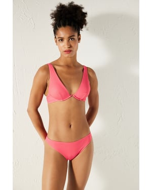 Penti Gestreiftes Ripp-Unterstützungs-Bikinioberteil mit Bügel - Fuchsia