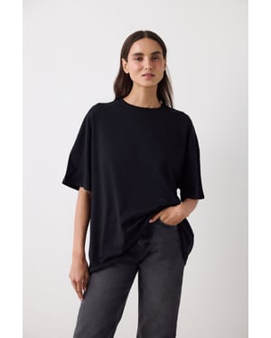 Oversized Baumwollmischung Rundhalsausschnitt T-Shirt