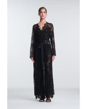 Bestickte Maxi-Robe mit Bindegürtel