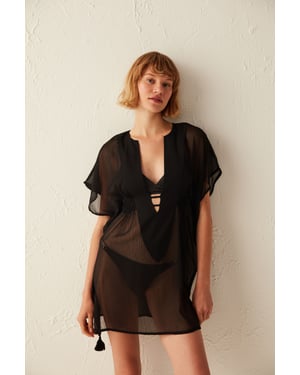 Penti Transparenter Mini-Kimono-Strand-Überwurf - Schwarz