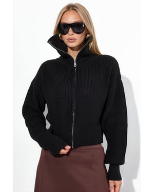 Damen Cropped Gerippter Reißverschluss Cardigan