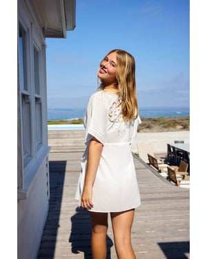 Bestickter Baumwoll-Mini-Kaftan