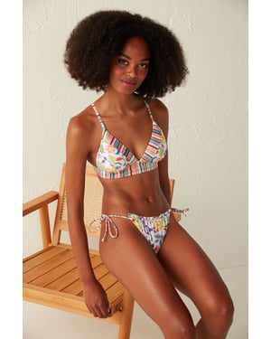 Blumige Bikinislips mit Knoten an der Seite