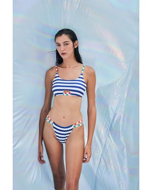 Gestreifte Low-Waist Hipster Bikini-Hosenträger