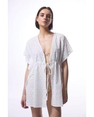 Bestickter Baumwollmischung Midi-Kimono