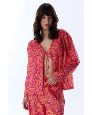 Übergroßer gestreifter Baumwoll-Strand-Kimono