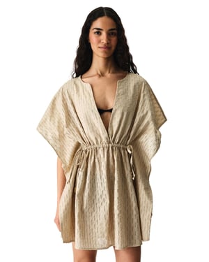 Übergroßer Baumwoll-Textur-Mini-Kaftan