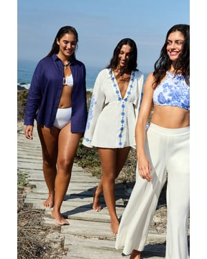 Übergroßer Blumen Baumwoll-Strandkaftan