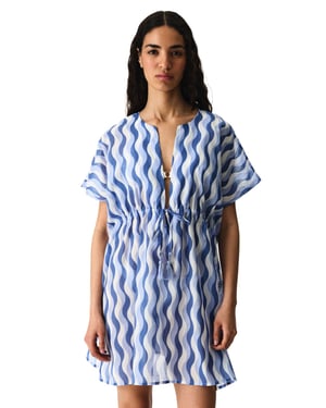 Übergroßer gewebter Baumwoll-Geometrischer Strand-Kaftan