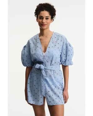 Bestickter Baumwoll-Strandkimono mit Gürtel