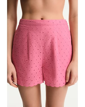 Penti Gestickte Baumwoll-Shorts mit weitem Schnitt - Fuchsia
