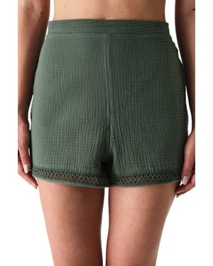 Penti Damen-Shorts aus Baumwolle, mittlere Bundhöhe, gewebt - Khaki