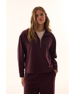 Überdimensioniertes gestreiftes Half-Zip Sweatshirt