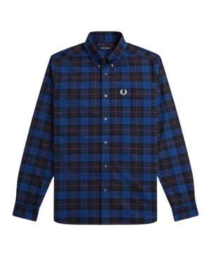 Langärmliges marineblaues Tartan-Hemd von Fred Perry
