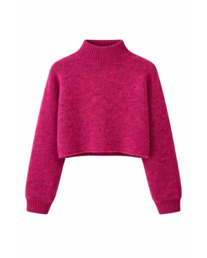 Damen verkürzter strukturierter Strickpullover