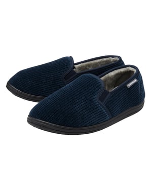 Herren Corduroy Hausschuhe Navy Plüschfutter Komfort UK 6-13